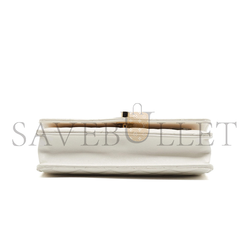 Ch**el MASTER TRENDY CC CRYSTAL WHITE QUILTED LEATHER TOP HANDLE WALLET ON CHAIN (19*12.5*3.5cm)